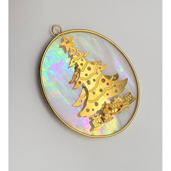 Vintage Christmas Tree Ornament Iridescent Gold Tone Oval 3D - Picture 4 of 6